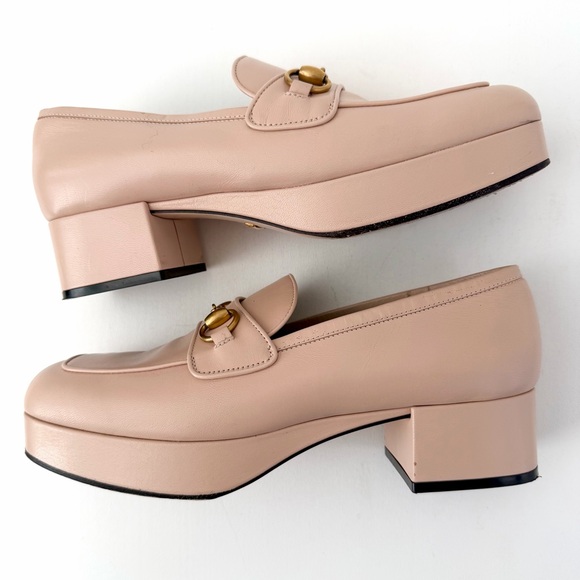 GUCCI || Houdan Blush Leather Horsebit Loafer Pumps Block Heel EU 40.5 - Picture 4 of 16
